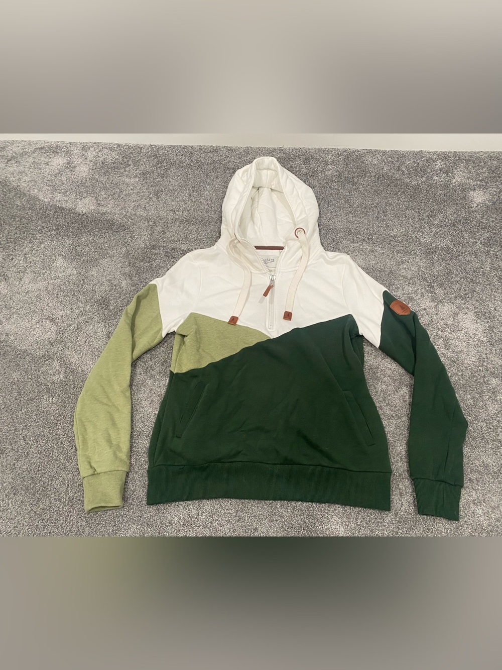 Wanakome Hoodie Womens L Multicolor Colorblock Fleece Pullover Cowl Neck Logo